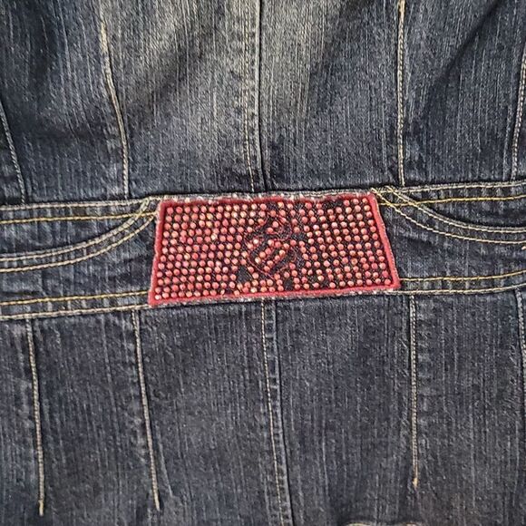 ROCAWEAR Distressed Denim Pink Bedazzled Glam Rock Jean Jacket - Picture 4 of 12